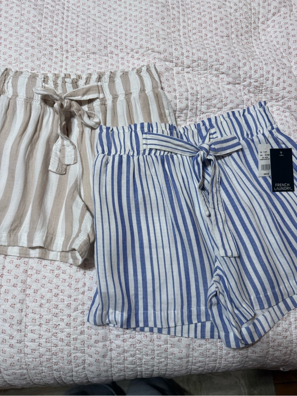 French Laundry Women's Striped Tie  Shorts BUNDLE of 2 NWT Blue & Tan Striped